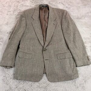 Versini‎ Mens Blazer 43R Brown Houndstooth Silk Business Career (Miss 1 Button)